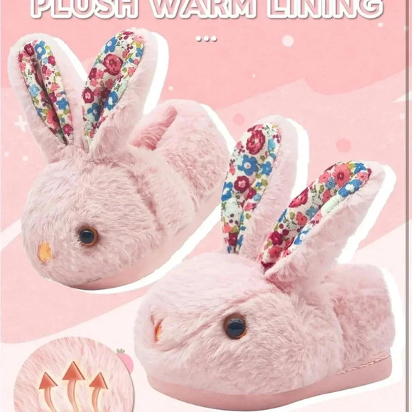 Pink Bunny Plush Slippers - Picture 2 of 11